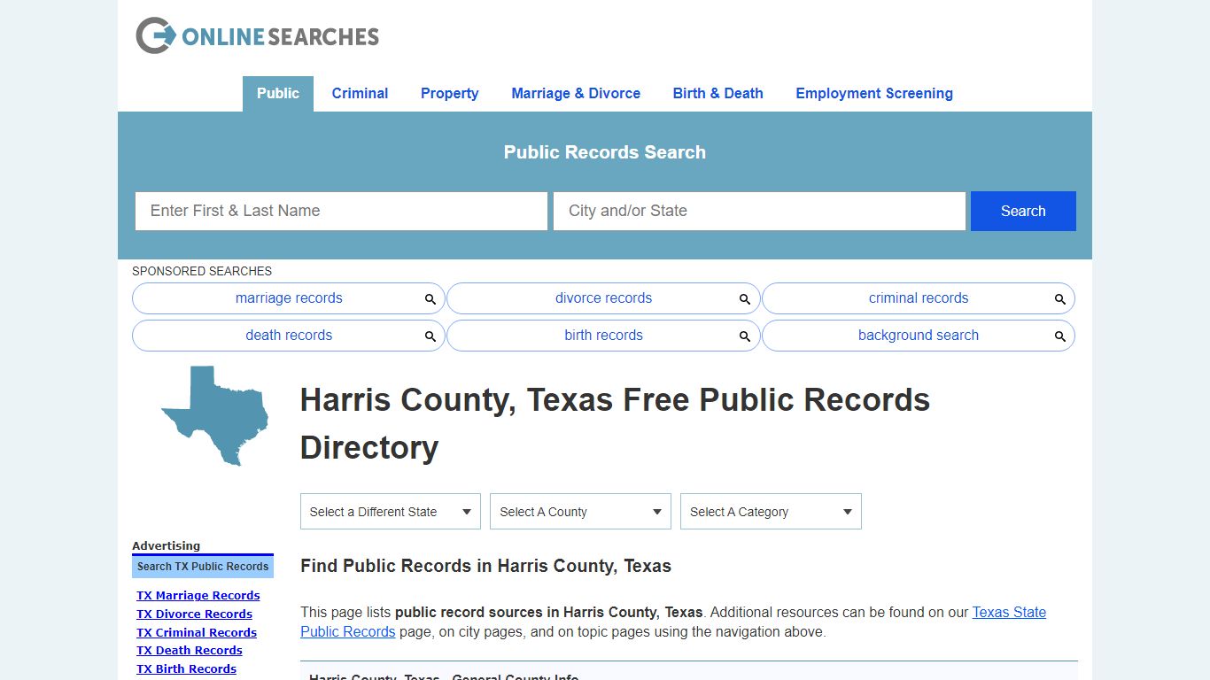 Harris County, Texas Public Records Directory - OnlineSearches.com